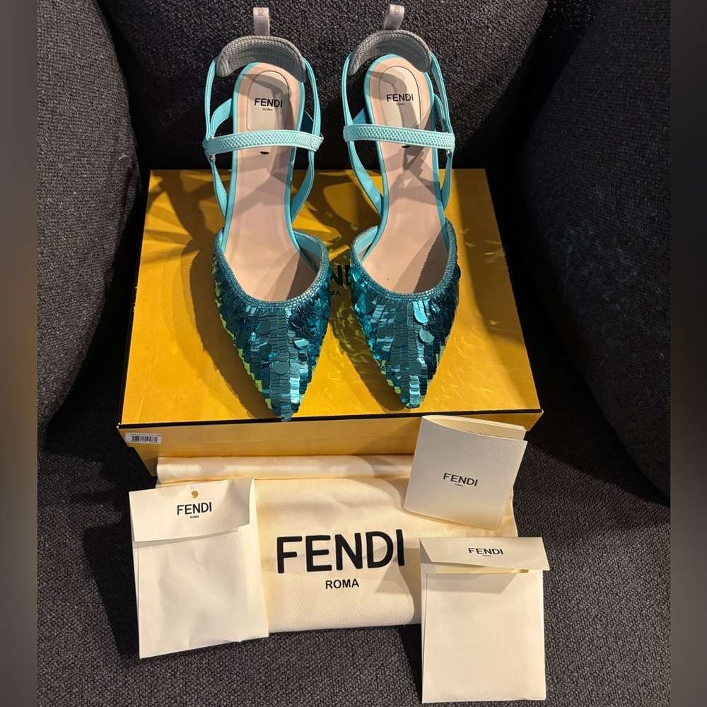 Fendi Slingback Organza Blue Metallic Sequin Pumps (sz 40.5)